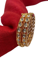Artificial gold-plated oval shape sleek kundan Polki Bangles